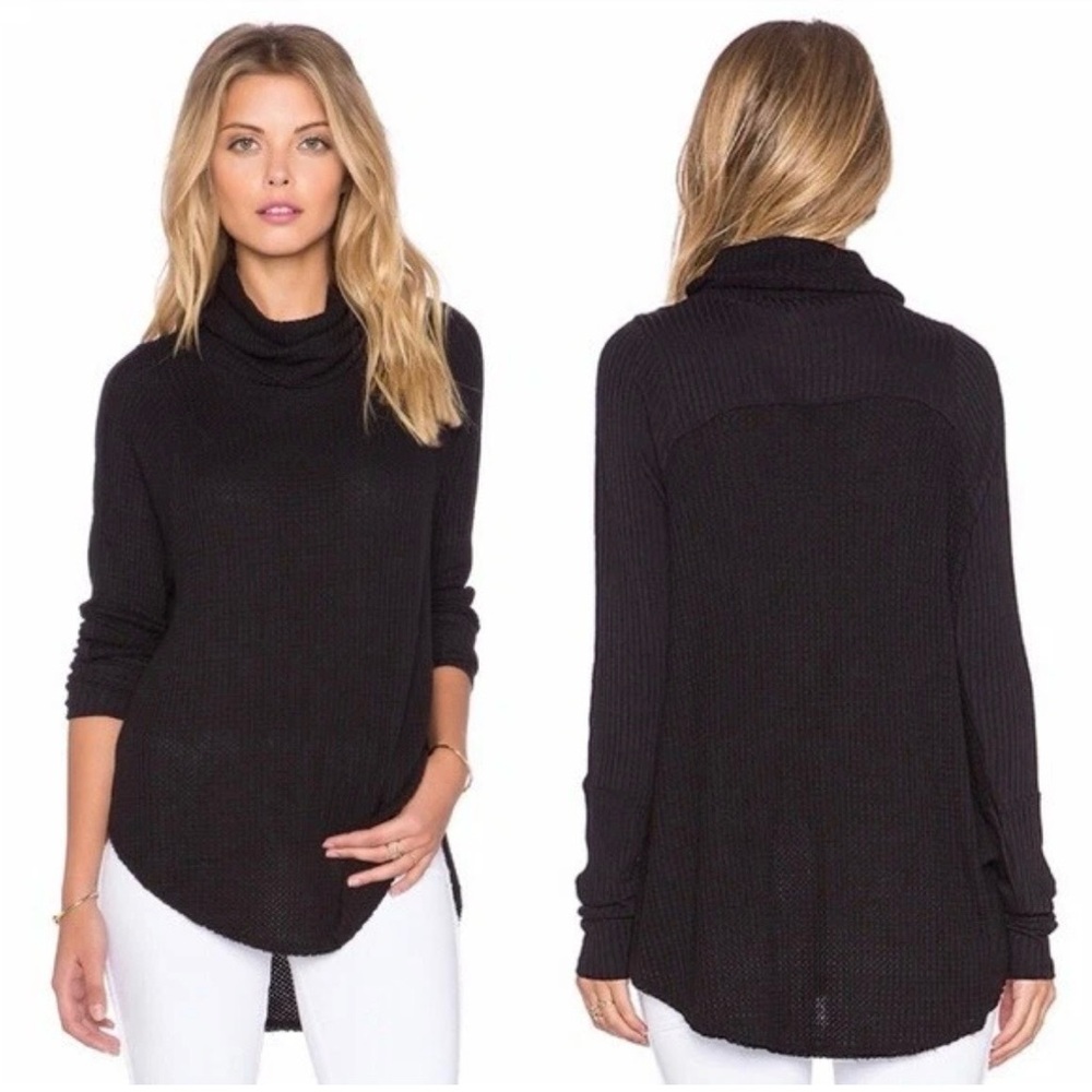 We The Free Black Thermal Cowl Neck Sweater Size Large